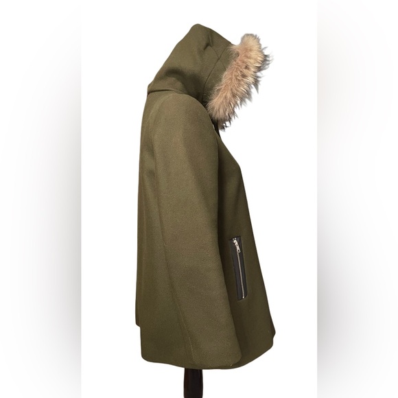 Sandro Wool Coat with Fur-Trimmed Hood - Size EU 36 - Picture 9 of 16